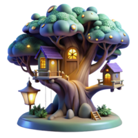 elegant minimalist A magical treehouse nestled in the branches of a giant tree, glowing lights, fantasy art genuine png
