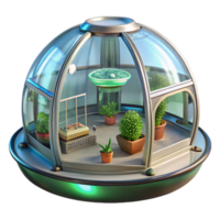 elegant rustic Floating spherical greenhouse, transparent glass, hydroponic gardens, internal lighting, futuristic farming detailed png
