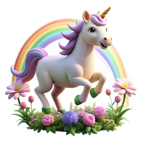 vibrant abstract A playful unicorn prancing through a field of wildflowers, rainbow lighting, fantasy art, whimsical style 4K png