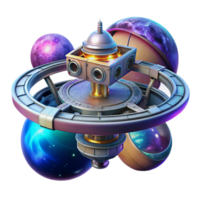 magnificent artistic A futuristic, space station orbiting a vibrant, colorful nebula, with docking bays and rotating sections, illuminated by the nebula's glow, in a cosmic style 4K png
