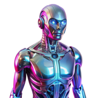 extraordinary modern A futuristic, humanoid robot with translucent panels revealing complex inner workings, bathed in pulsating neon light, in a cyberpunk style genuine png