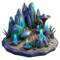 beautiful vintage An alien landscape with strange rock formations and glowing plants, otherworldly and mysterious lighting, digital painting high quality png