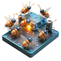 stunning contemporary A swarm of nanobots repairing a damaged circuit board, glowing with microscopic sparks, in a hyperrealistic close-up premium png