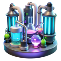 vibrant creative A futuristic laboratory, filled with glowing tubes, bubbling liquids, and complex machinery, illuminated by a cool, clinical light. Sci-fi realism style premium png