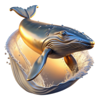 serene abstract A majestic humpback whale breaching the surface, water cascading off its massive form, golden hour lighting, National Geographic style authentic png