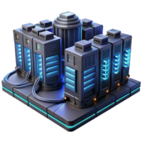 beautiful modern A futuristic data center with rows of servers and glowing cables, technical illustration style, dark and moody lighting exclusive png