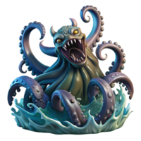 wonderful rustic A fearsome kraken, its tentacles rising from the depths of the ocean, churning the water, dramatic lighting, fantasy art style high resolution png