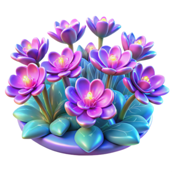 impressionante minimalista uma campo do fractal flores, florescendo dentro vibrante, néon cores, com uma brilhante, etéreo luz autêntico png