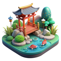 dramatic minimalist A serene Japanese garden with a koi pond, peaceful, tranquil, zen high quality png