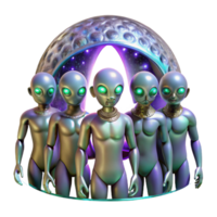 vibrant rustic A group of humanoid aliens with iridescent scales gathers around a shimmering portal, their faces filled with awe. Soft lighting, fantasy style original png