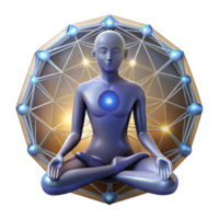 serene creative A human figure meditating within a mandala of light and geometric patterns, in a spiritual art style, genuine png