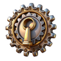 serene vintage A single steampunk keyhole, intricately designed with gears and filigree, metallic and reflective lighting authentic png