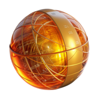 serene modern A transparent, levitating sphere displaying complex mathematical equations, rotating slowly, illuminated by a warm, golden light professional png