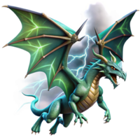 magnificent classic A colossal dragon with emerald scales, soaring through a storm-ridden sky, illuminated by flashes of lightning. Dynamic, fantasy art style professional png