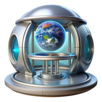 dramatic vintage Futuristic space station, sleek metallic design, rotating sections, view of Earth from a large window professional png