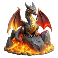 elegant abstract A powerful dragon, with scales of obsidian and ruby, perched atop a mountain of gold, breathing a stream of fire, lit by the setting sun. Fantasy art style professional png