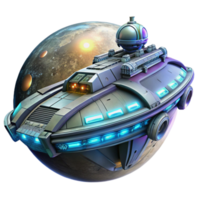 elegant classic A futuristic spaceship orbiting a distant planet, detailed design with glowing engines, science fiction style original png