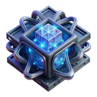 elegant artistic A quantum computer core glowing with complex fractal patterns, data streams flowing through crystalline structures, dark background with neon blue accents, abstract style professional png