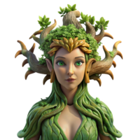 magnificent abstract A serene dryad emerging from an ancient oak, adorned with moss and vines, dappled sunlight, pre-Raphaelite painting style 4K png