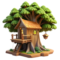 vibrant artistic A wooden treehouse nestled in a giant redwood, dappled sunlight, rustic charm, fantasy art style high resolution png