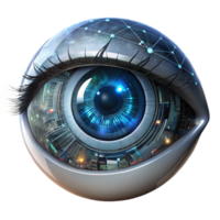 magnificent classic A close-up of a cyborg eye, glowing with intricate circuitry, reflecting a digital cityscape, hyperrealistic, dark and moody lighting high resolution png