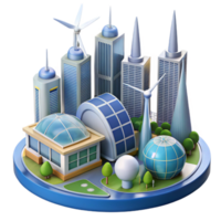 extraordinary abstract A futuristic city powered by renewable energy, with wind turbines and solar panels gleaming in the sunlight. Eco-futurism, architectural rendering style high resolution png
