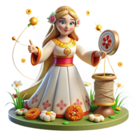 stunning modern A benevolent Slavic goddess Mokosh, spinning thread of fate, surrounded by blooming flowers, illuminated by warm sunlight. Slavic folklore style professional png