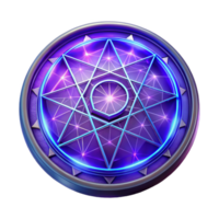 elegant contemporary An intricate magic circle, inscribed with glowing runes, emitting a pulsating energy field, illuminated by a mystical light source. Geometric abstract style detailed png