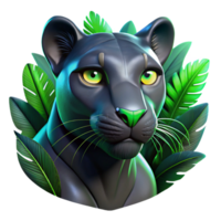 elegant minimalist Portrait of a sleek panther with piercing green eyes, illuminated by moonlight filtering through jungle foliage, styled as a dramatic wildlife painting original png