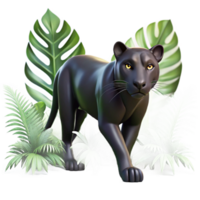 beautiful modern A sleek black panther prowling through dense jungle foliage, dappled sunlight and shadow, realistic and intense professional png