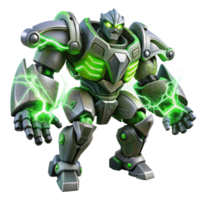 stunning modern A colossal, biomechanical war robot with pulsating veins and glowing green energy cores, charging into battle, illuminated by dramatic lightning strikes. Dark fantasy style genuine png