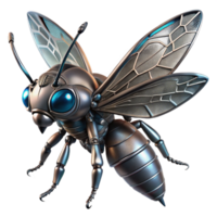 stunning classic A robotic insect with metallic wings and glowing eyes, intricate details and realistic textures, dark background with green accents, biopunk style high resolution png