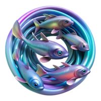 elegant rustic A school of iridescent fish swimming through a vortex of liquid light, with trails of neon stardust, Psychedelic Pop Art style detailed png