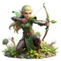 impressive contemporary A graceful elf archer aiming her enchanted bow, adorned with intricate elven script, in a lush, vibrant forest. Soft, natural lighting. Art Nouveau style original png