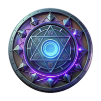 dramatic traditional An intricate magic circle, inscribed with glowing runes, emitting a pulsating energy field, illuminated by a mystical light source. Geometric abstract style high quality png