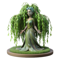 serene rustic A serene dryad emerging from a giant willow tree, adorned with moss and vines, bathed in the soft, dappled light of a forest glade. Art nouveau style exclusive png