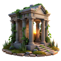 magnificent traditional Ruined ancient temple, overgrown with vines, dramatic sunset lighting, atmospheric style genuine png