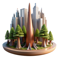 magnificent minimalist A futuristic cityscape built into a giant sequoia tree, dappled sunlight, hyperrealistic, matte painting style premium png
