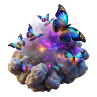 elegant modern A swarm of iridescent, crystalline space butterflies migrating through a cosmic dust cloud, illuminated by a distant quasar. Greg Rutkowski style, painterly, vibrant colors 4K png