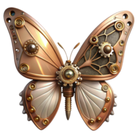 vibrant abstract A steampunk butterfly with mechanical wings, gears and springs visible, delicate filigree patterns, illuminated by a soft, dappled sunlight exclusive png