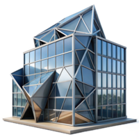wonderful abstract Deconstructivist office building, fragmented shapes, angular planes, steel and glass construction, cityscape background authentic png