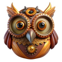 wonderful modern A close-up portrait of a steampunk owl, with intricate clockwork gears integrated into its feathers, illuminated by a warm, amber light. Art nouveau style premium png
