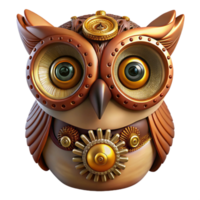 magnificent vintage A close-up portrait of a steampunk owl, with intricate clockwork gears integrated into its feathers, illuminated by a warm, amber light. Art nouveau style authentic png