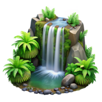 elegant artistic A cascading waterfall surrounded by lush green ferns, long exposure photography, serene and peaceful professional png