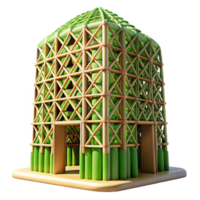elegant modern Bamboo skyscraper, intricate lattice structure, green facade, dappled sunlight, sustainable architecture style exclusive png