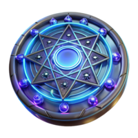 extraordinary contemporary An intricate magic circle, inscribed with glowing runes, emitting a pulsating energy field, illuminated by a mystical light source. Geometric abstract style authentic png