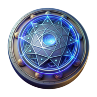 stunning vintage An intricate magic circle, inscribed with glowing runes, emitting a pulsating energy field, illuminated by a mystical light source. Geometric abstract style high quality png