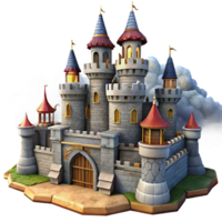 elegant vintage Medieval castle, stone walls and towers, dramatic sky, fantasy art style, realistic rendering high resolution png