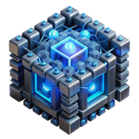 wonderful artistic A quantum computer core glowing with complex fractal patterns, data streams flowing through crystalline structures, dark background with neon blue accents, abstract style genuine png
