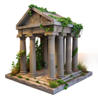 dramatic creative Ruined Greek temple, weathered stone, overgrown with vines, sunset lighting, dramatic sky authentic png